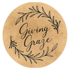Giving Graze logo in a circular tan badge with hand-lettered text and leafy wreath